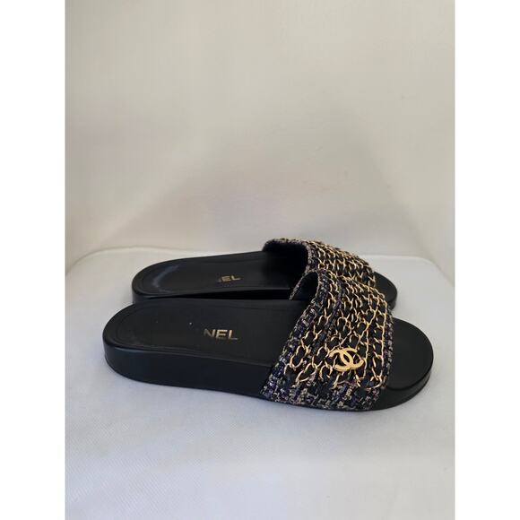 Chanel Black Leather 2016 Interlocking CC Logo Slides 36 sz - Picture 11 of 11